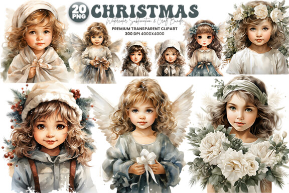 Watercolor Christmas Angel FREE Clipart
