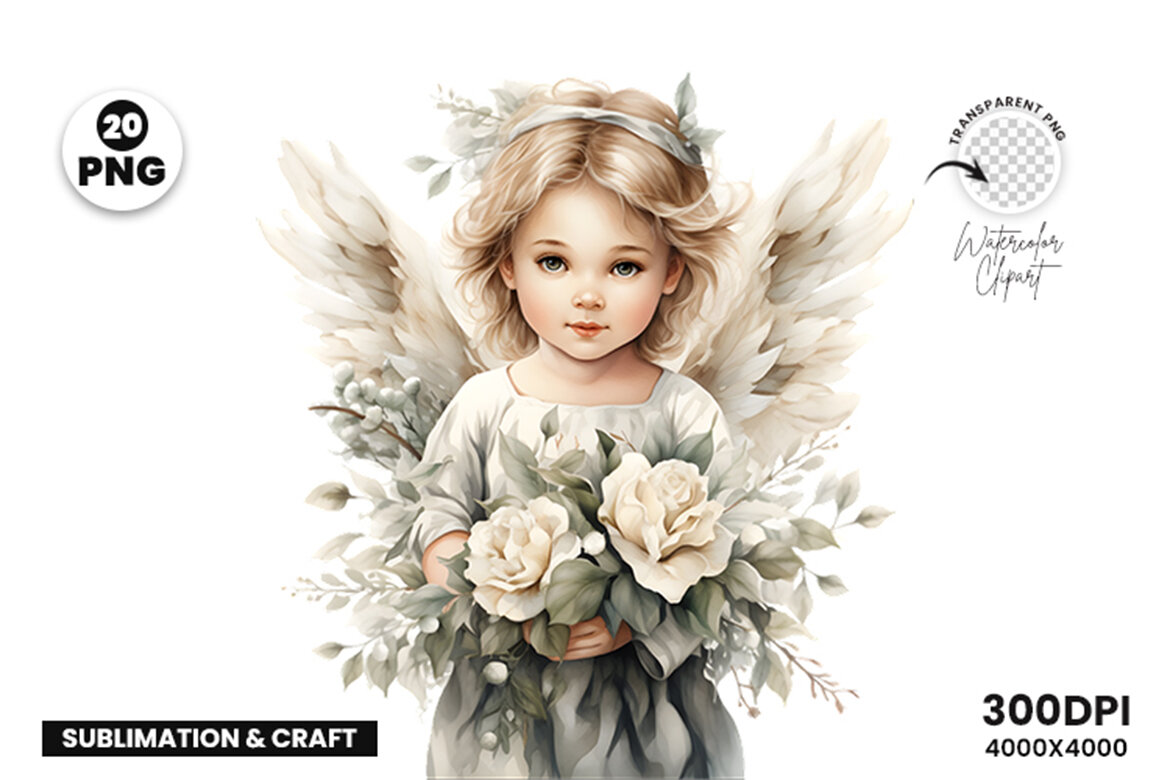Watercolor Christmas Angel FREE Clipart - view 7
