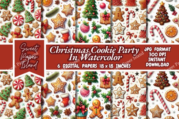 6 FREE Digital Papers - Christmas Cookie Party