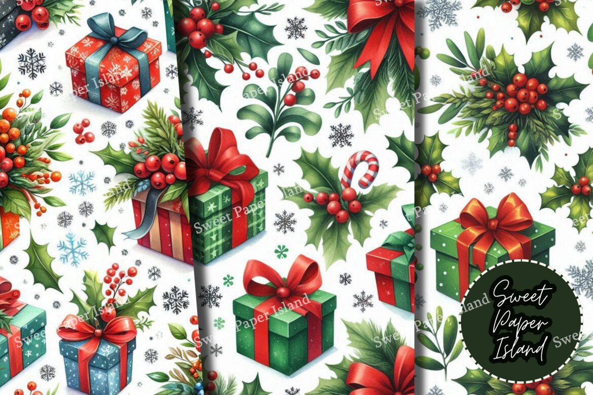 6 FREE Digital Papers - Mistletoes And Christmas Gifts - view 3