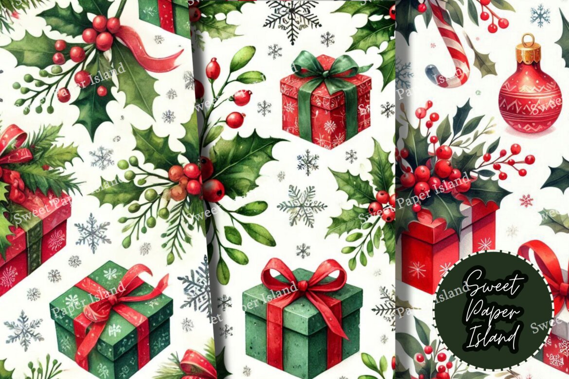 6 FREE Digital Papers - Mistletoes And Christmas Gifts - view 4