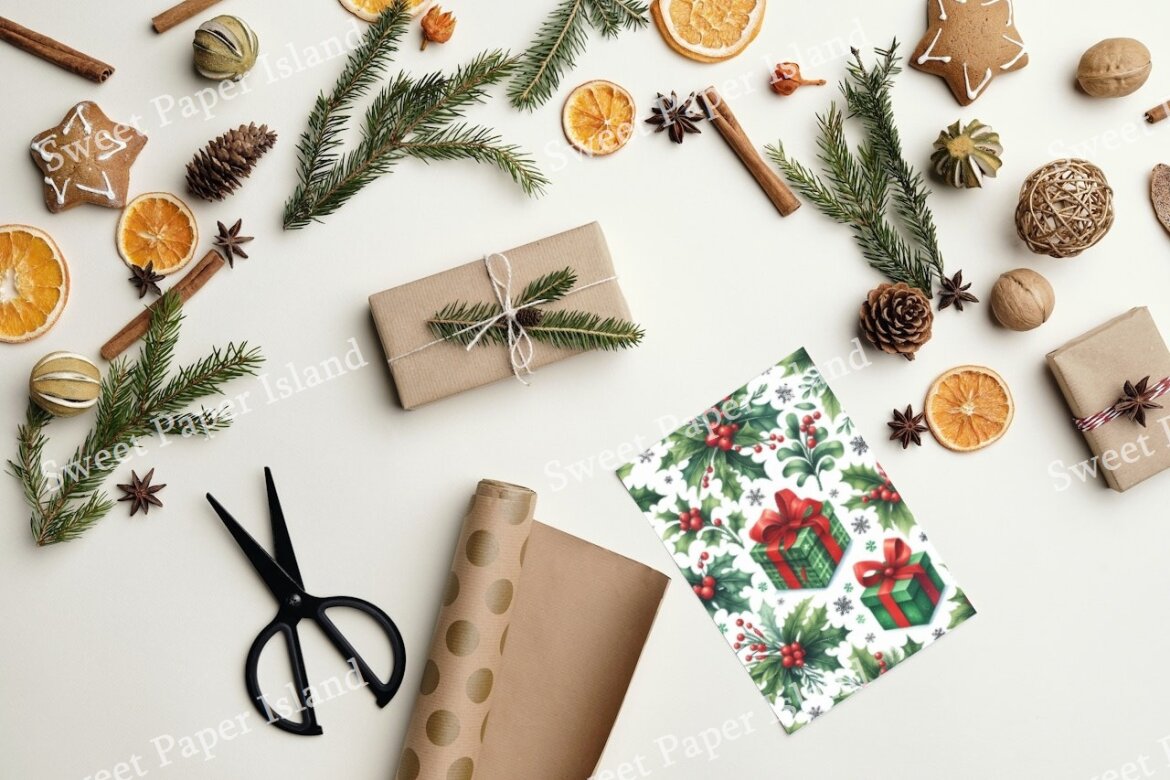 6 FREE Digital Papers - Mistletoes And Christmas Gifts - view 7