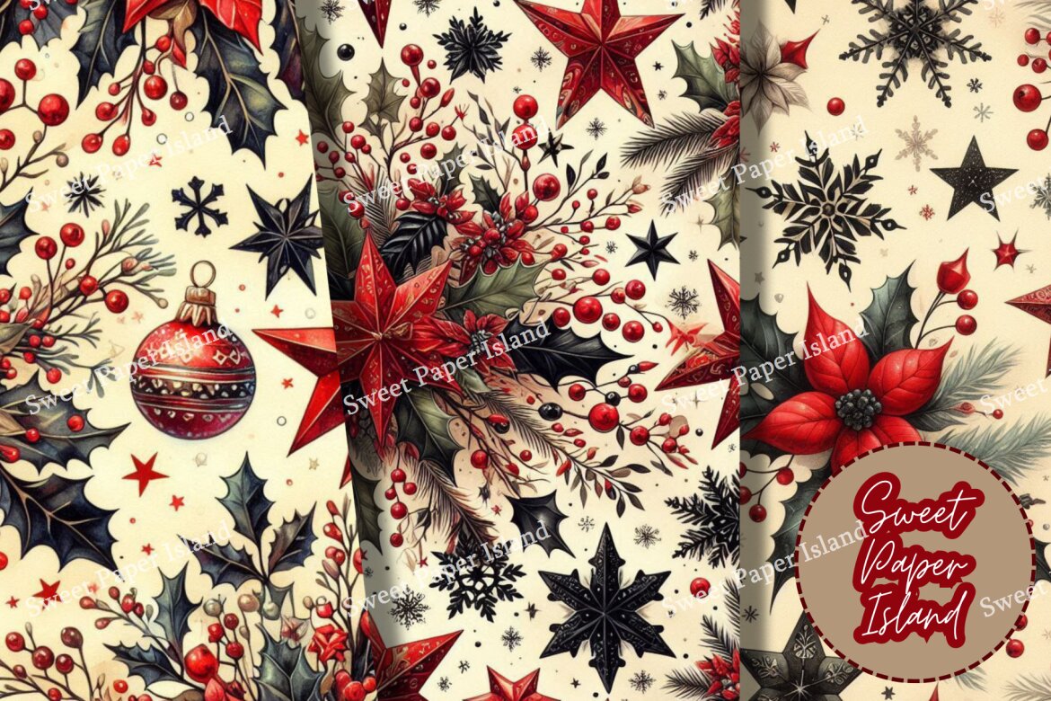 6 FREE Digital Papers - Red Christmas Eve - view 3