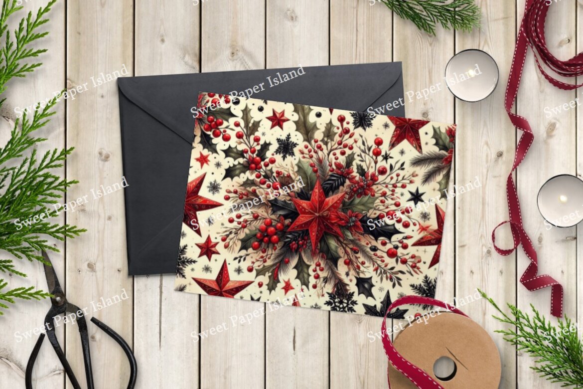 6 FREE Digital Papers - Red Christmas Eve - view 7