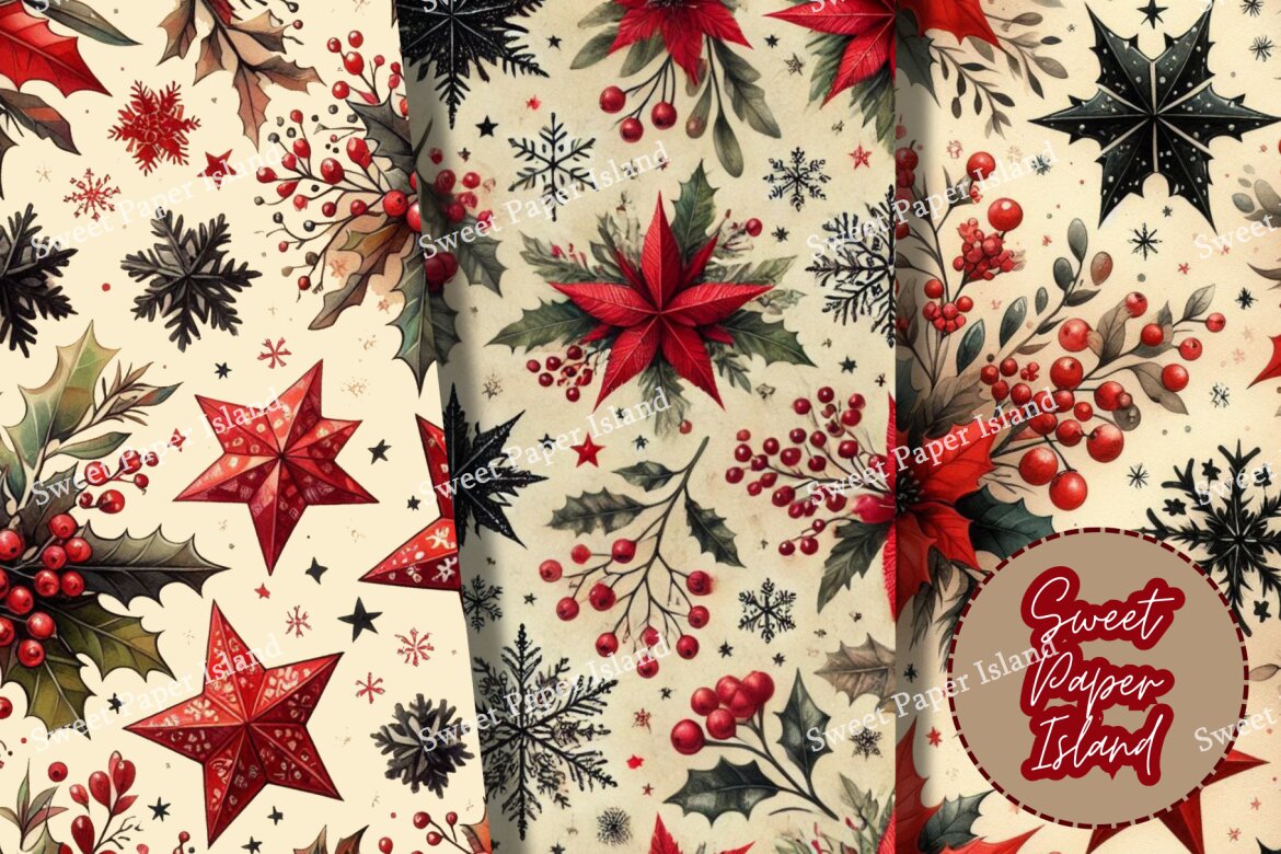 6 FREE Digital Papers - Red Christmas Eve - view 4