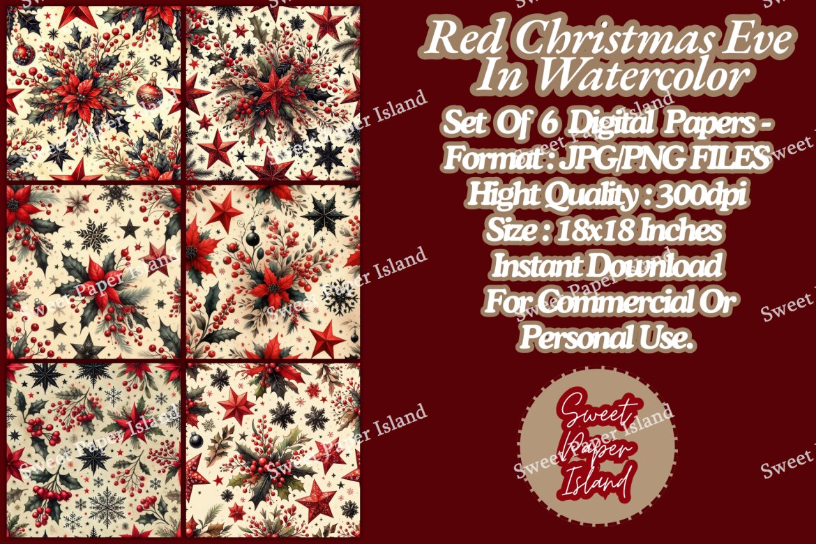 6 FREE Digital Papers - Red Christmas Eve alternate