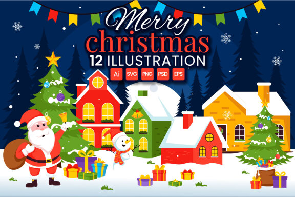 12 FREE Merry Christmas Illustrations