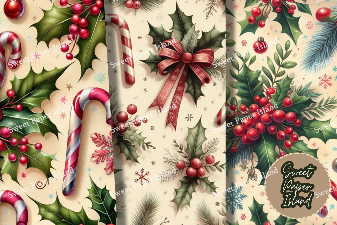 6 FREE Digital Papers - Green Christmas Spirit - view 3
