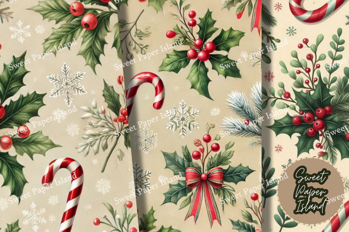 6 FREE Digital Papers - Green Christmas Spirit - view 4