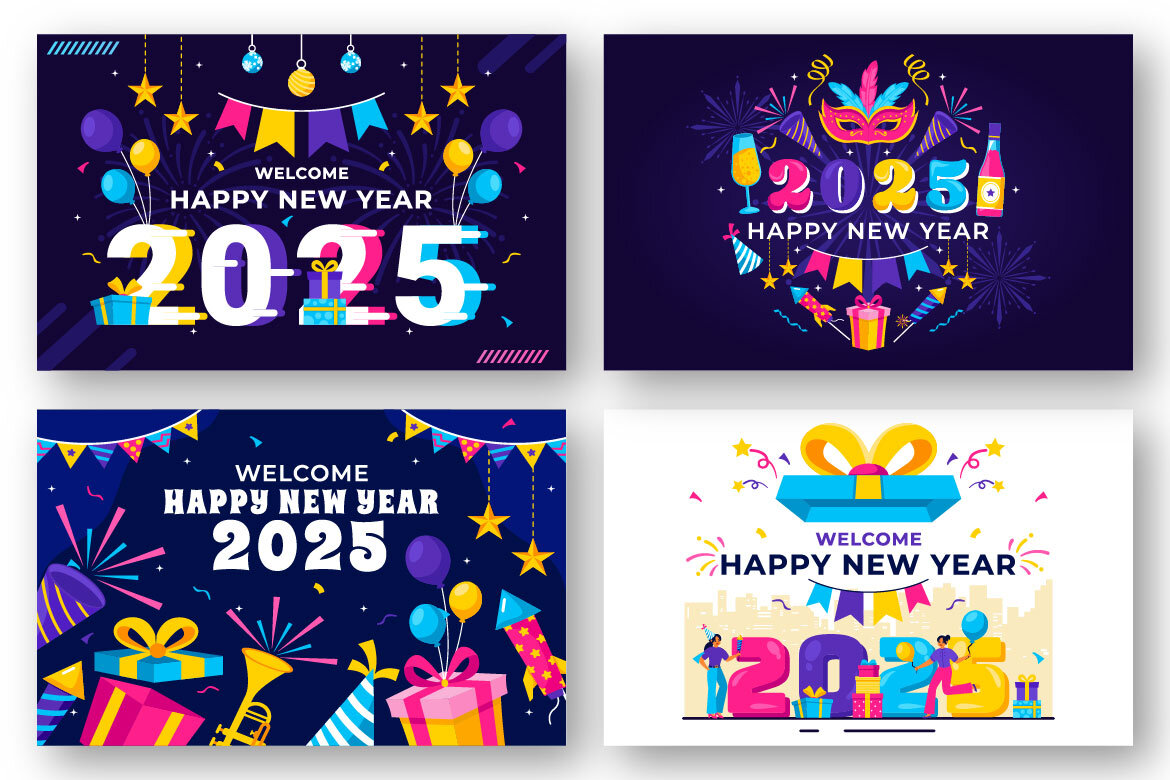 12 Happy New Year 2025 FREE Illustrations - view 4