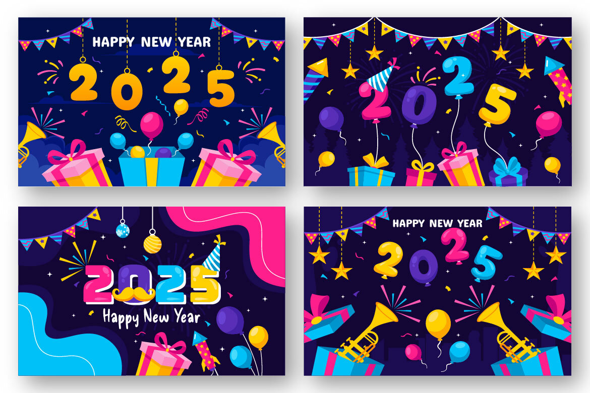 12 Happy New Year 2025 FREE Illustrations alternate