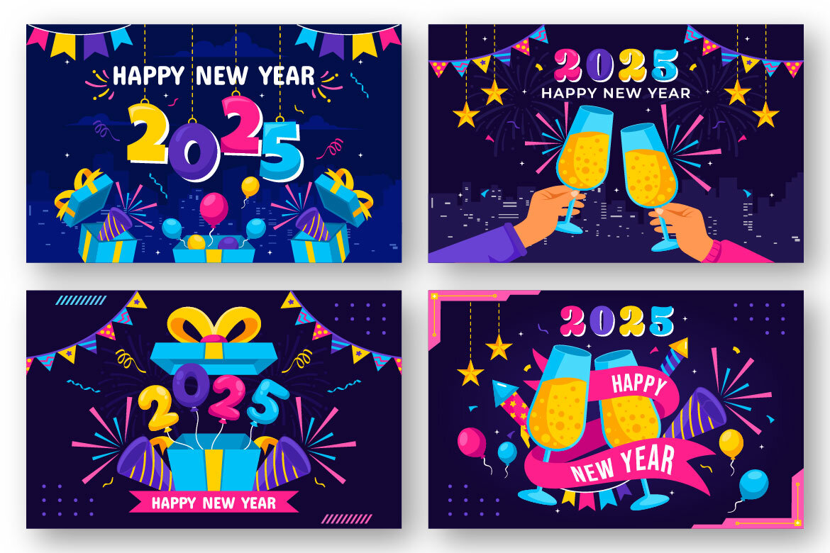 12 Happy New Year 2025 FREE Illustrations - view 3