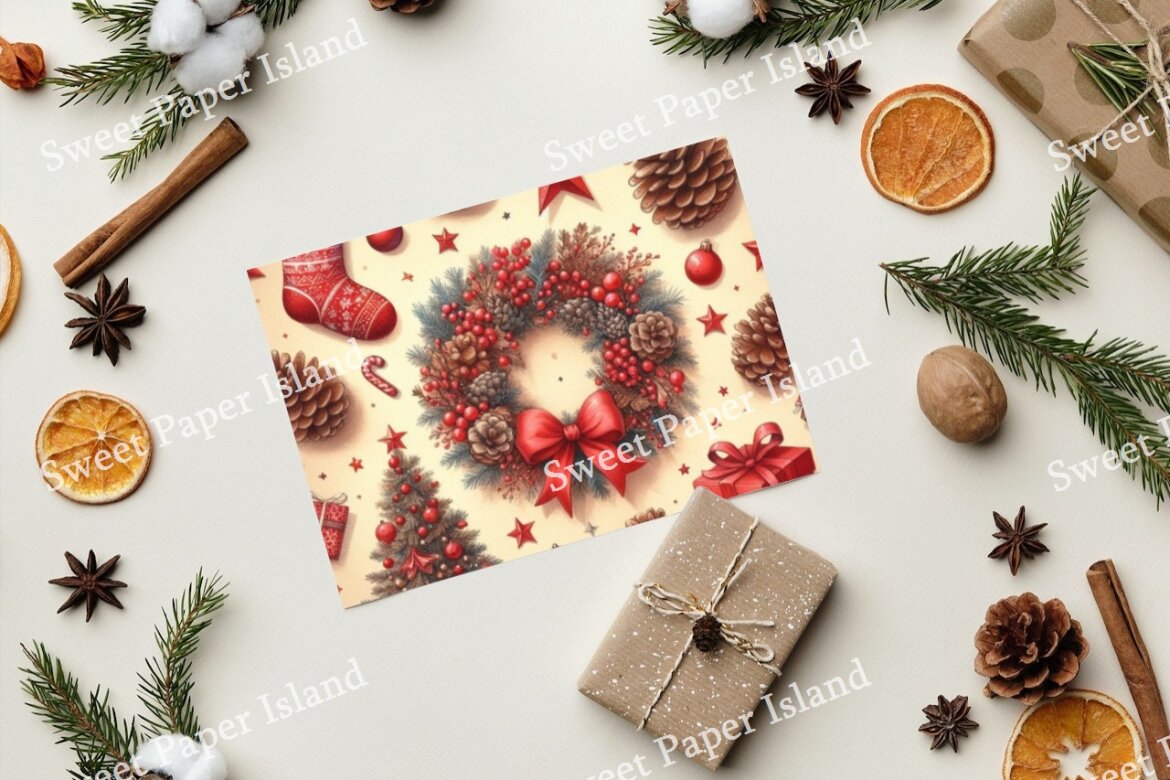 6 Free Digital Papers - Christmas Wreaths - view 8