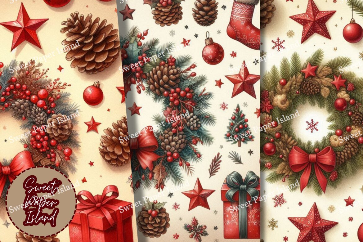 6 Free Digital Papers - Christmas Wreaths - view 3