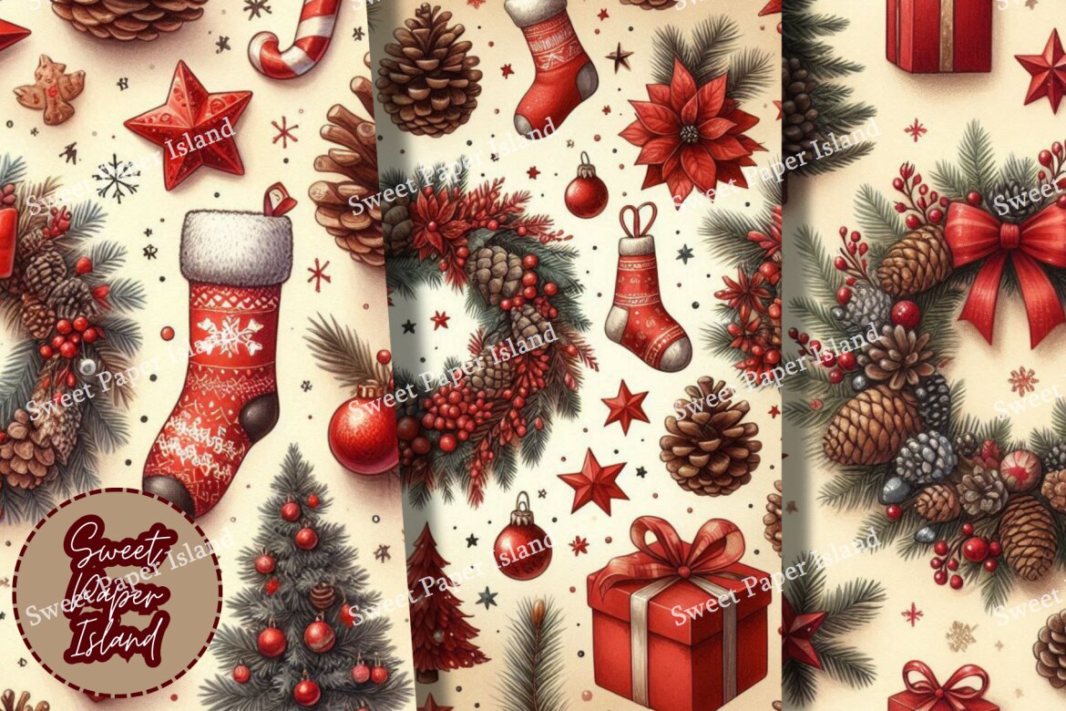 6 Free Digital Papers - Christmas Wreaths - view 4