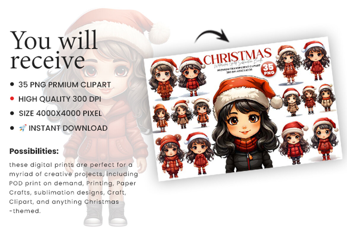 Christmas Girl FREE Clipart PNG Bundle - view 4