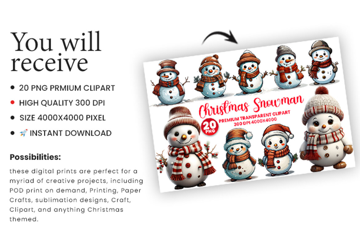 Christmas Snowman FREE Clipart PNG Bundle - view 5