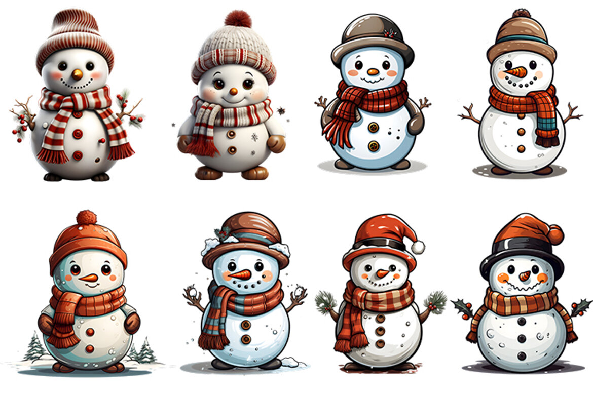 Christmas Snowman FREE Clipart PNG Bundle - view 4