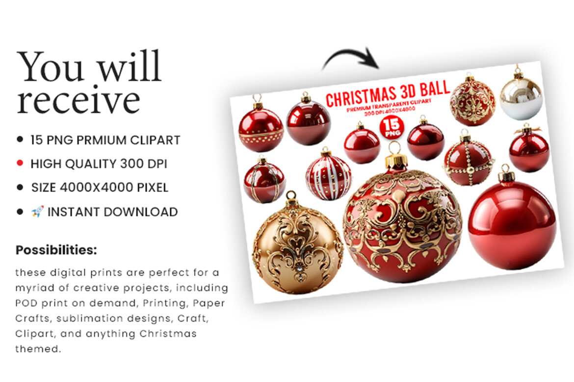 3d Christmas Ball Clipart Free PNG Bundle - view 4