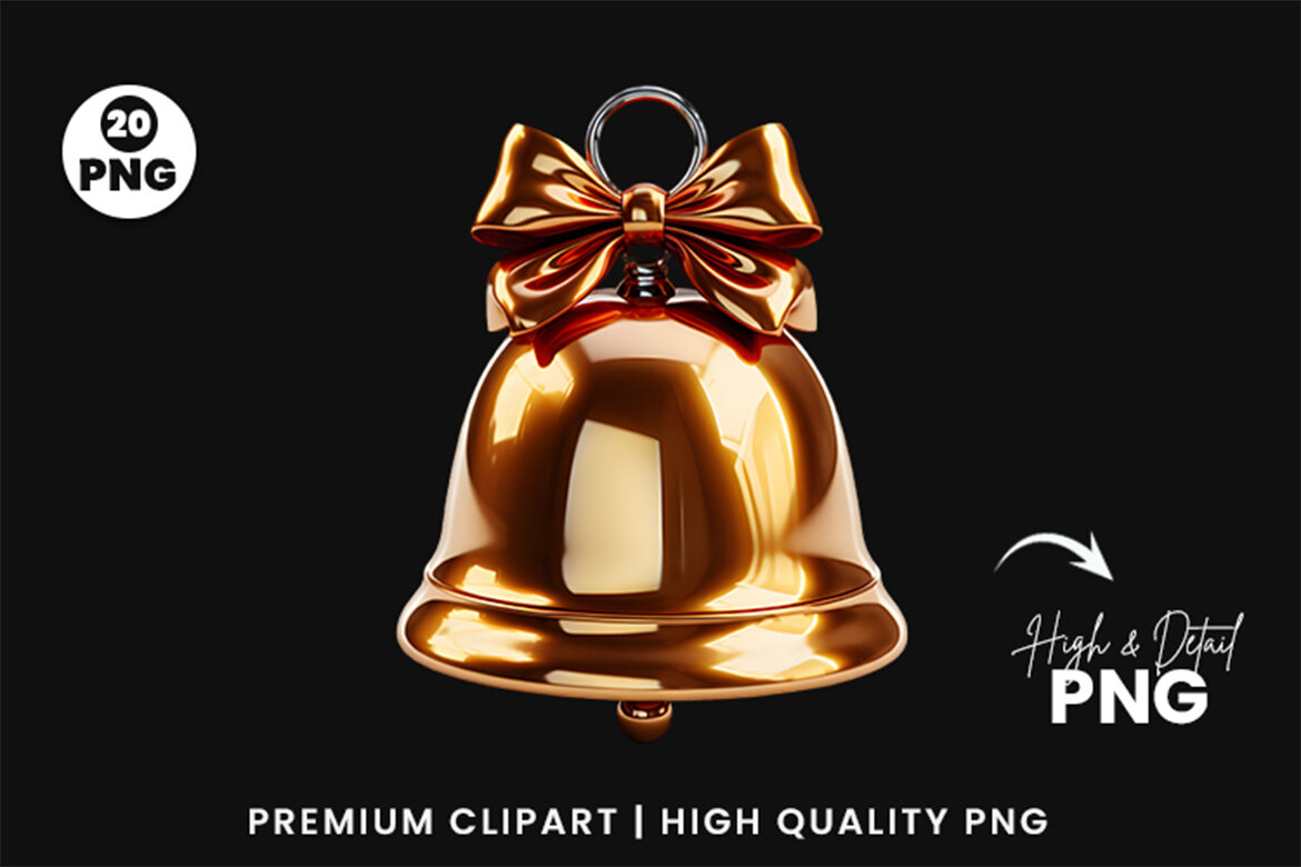 3d Christmas Jingle Bell Clipart Free PNG - view 2