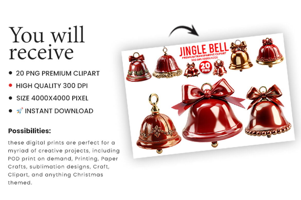 3d Christmas Jingle Bell Clipart Free PNG - view 6