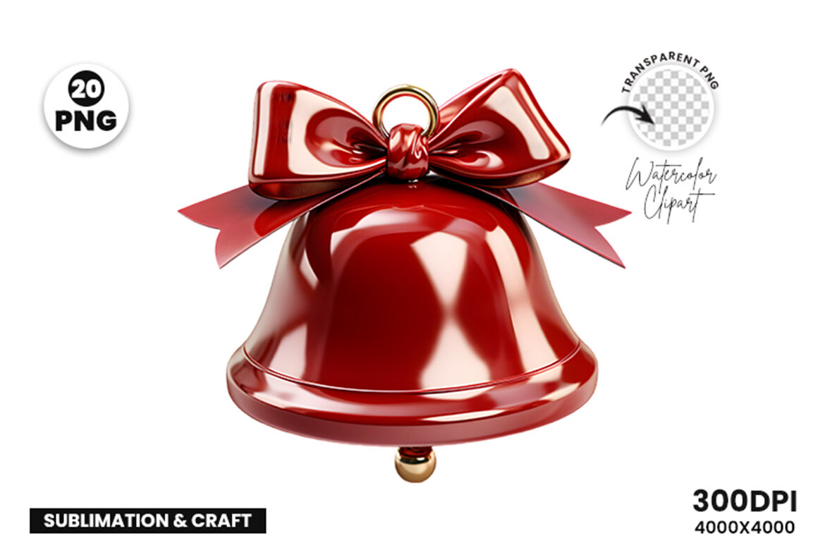 3d Christmas Jingle Bell Clipart Free PNG - view 1