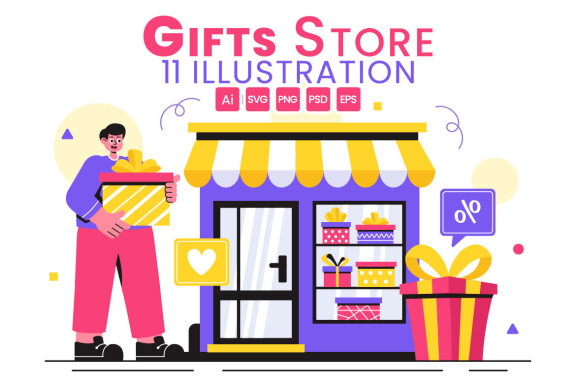 11 Gifts Store FREE Vector Illustrations