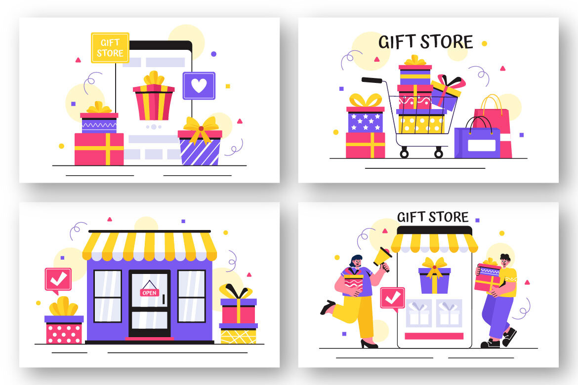 11 Gifts Store FREE Vector Illustrations alternate