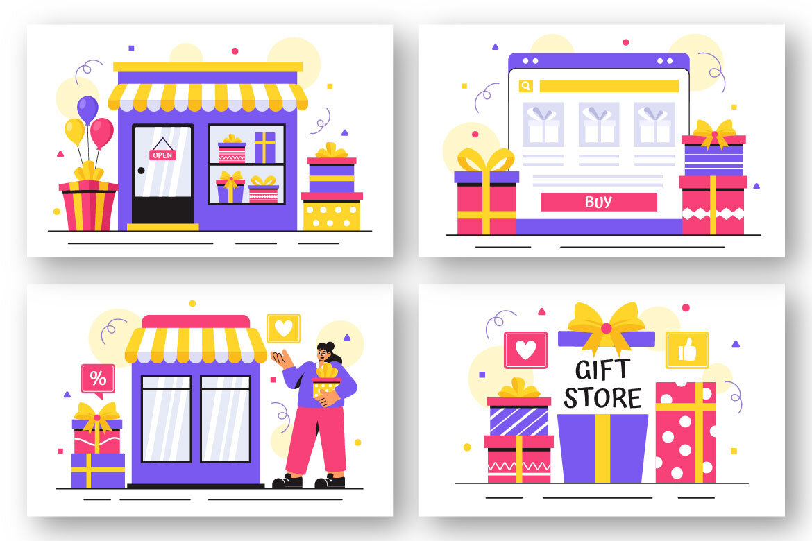 11 Gifts Store FREE Vector Illustrations - view 3