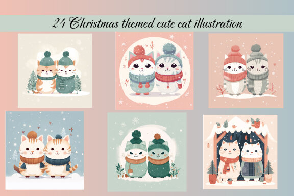 Christmas themed cute cat FREE illustrations