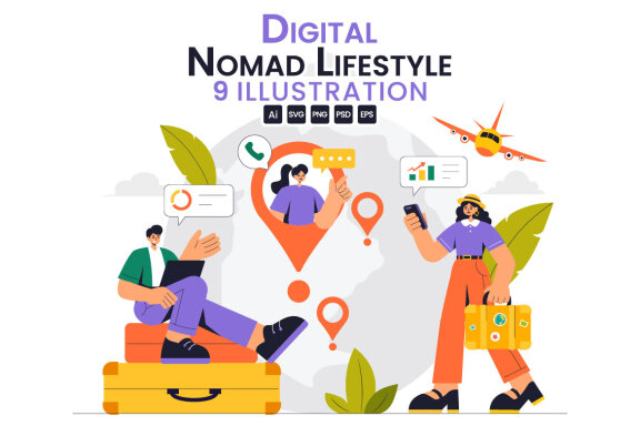 9 Digital Nomad Lifestyle FREE Illustrations