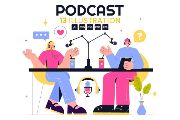 13 Podcast Studio FREE Illustrations
