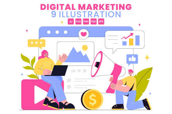 9 Digital Marketing Strategy FREE Illustrations