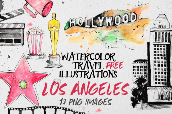 Free Watercolor LA Travel Illustrations