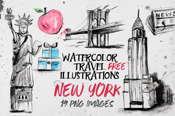 Free Watercolor NY Travel Illustrations