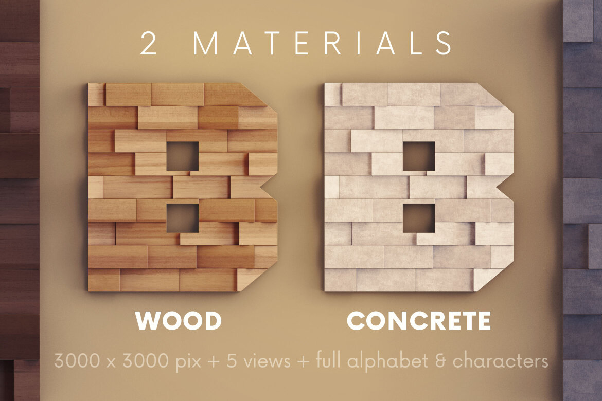 Wooden Deco Wall - Free 3D Alphabet - view 3