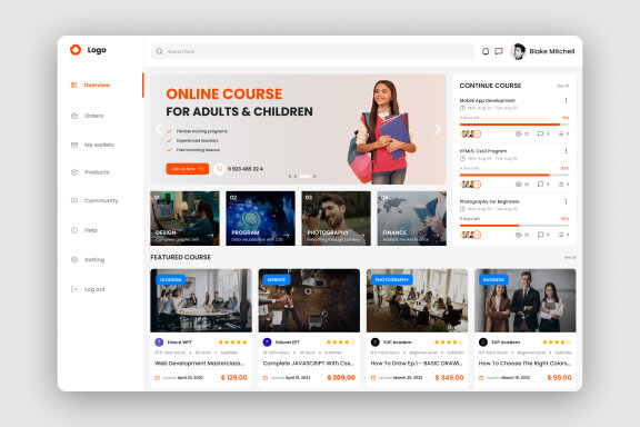 Online Course Dashboard Free UI Kit