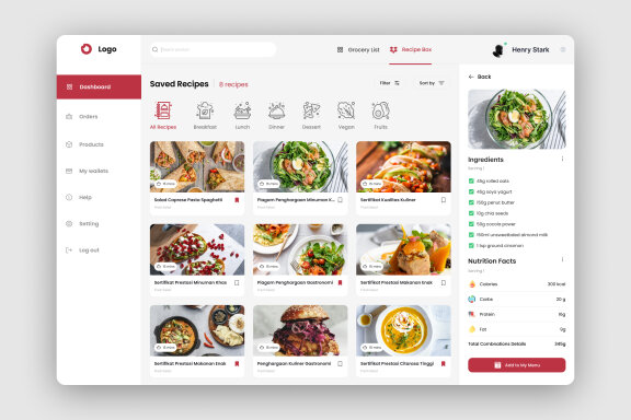 Food Recipes Dashboard Free UI Kit